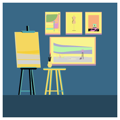 Flat style.  easels or painting art boards with  c