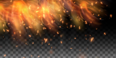 Realistic flame. Burning glowing particles