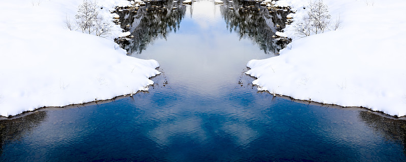 雪附近的河流，日本