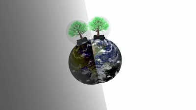 行星地球的三维插图地球镜浮动与一棵树在顶部