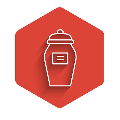 White line Funeral urn icon isolated with long sha