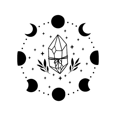 月亮相位与魔法花卉水晶矢量插图。