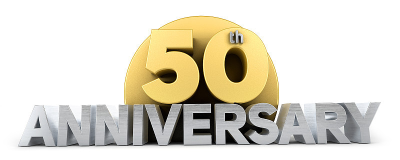 50周年庆典标志以金色和银色孤立在白色背景上。50周年纪念标志。3 d演示。