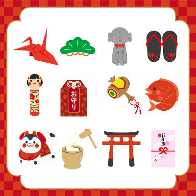 日本的新年卡片。/幸运符