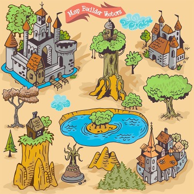地图建设者矢量彩色手绘插图