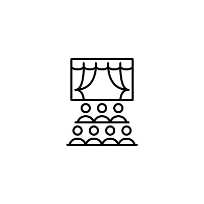 剧院图标。有幕布和一排排观众的场景。像素完美，可编辑的笔触