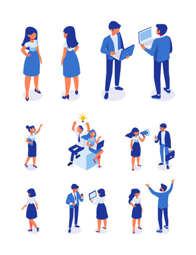 Isomeric business people vector set. Office life, 