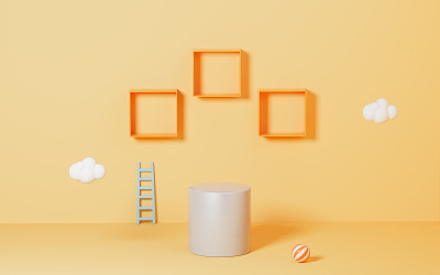 橙色背景的空舞台，3d渲染。