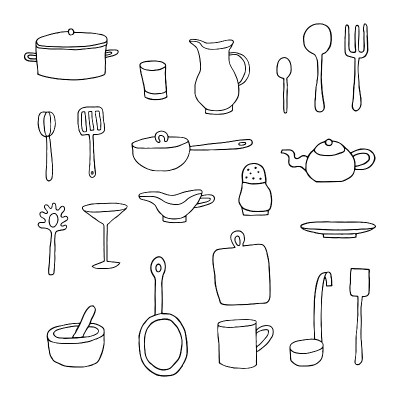Set of  colorful kitchen tools.