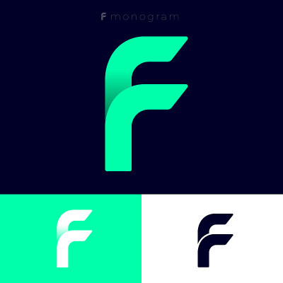 F字母组合。绿色字母F就像弯曲的纸带或丝带。