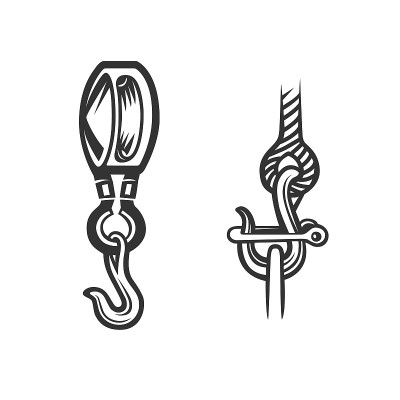 绳钩。黑白插图。
