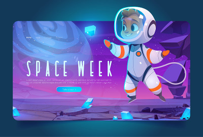 世界太空周的横幅上写着宇宙中的宇航员