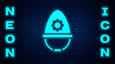 Glowing neon British police helmet icon isolated o