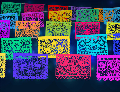彩色墨西哥穿孔papel picado横幅