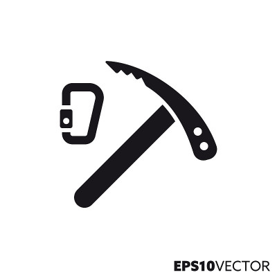 Ice axe and carabine vector glyph icon