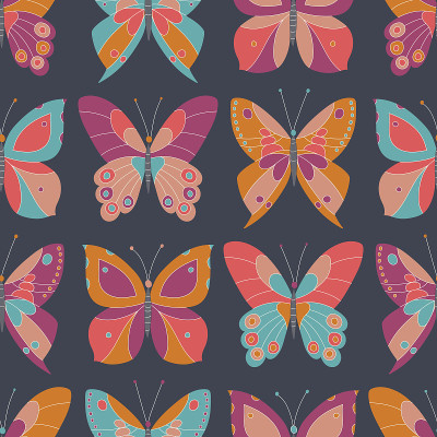 Abstract Colorful Butterflies on Dark grey Backgro