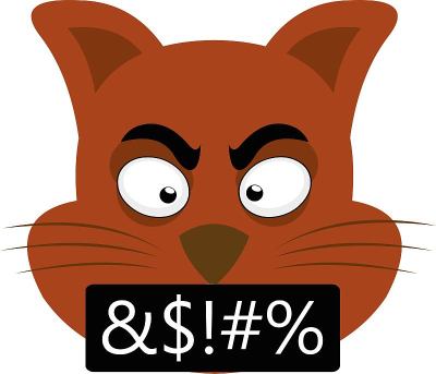 矢量表情插图卡通猫的头与愤怒的表情和诅咒