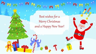 Bright Christmas card with characters for holiday 