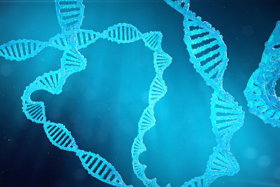 带有修饰基因的螺旋DNA分子。通过基因工程纠正突变。分子遗传学，3d插图