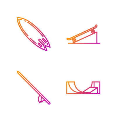 Set line Skate park, Surfboard, Surfboard and Skat