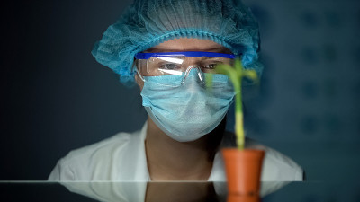 生物学家在实验室条件下观察植物生长，环境影响