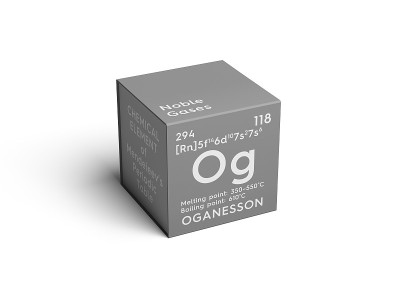 Oganesson。惰性气体。门捷列夫元素周期表中的化学元素。
