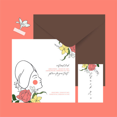 Set of cards with a warm coral shade. Templates wi