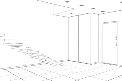 带有楼梯和衣柜的公寓门厅示意图