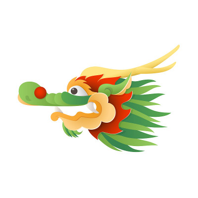 中国传统龙头矢量插图孤立在透明的背景