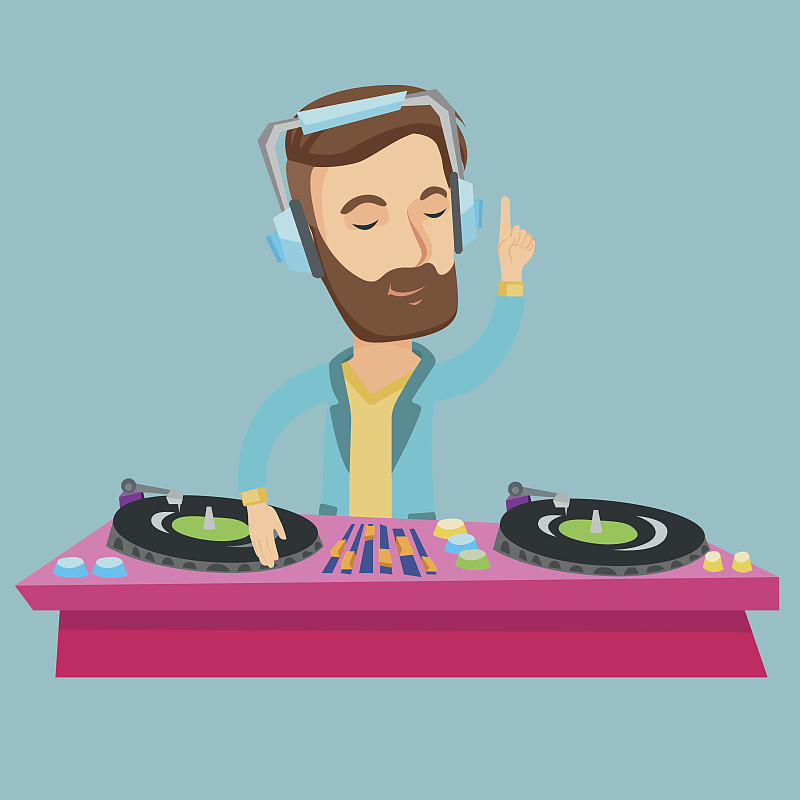DJ混音音乐在转盘矢量插图