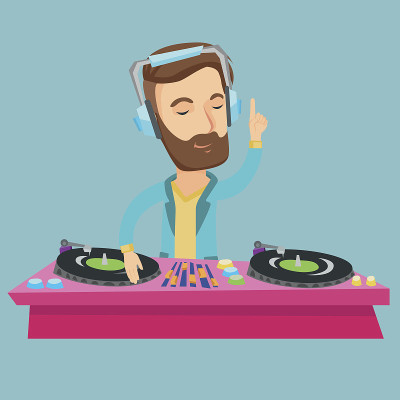 DJ混音音乐在转盘矢量插图