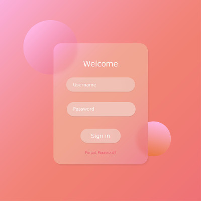 Glassmorphism矢量的概念。玻璃效果登录页面。移动应用登录和注册UI概念。模糊的注册表单设