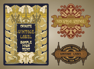vector vintage items:标签Art Nouveau