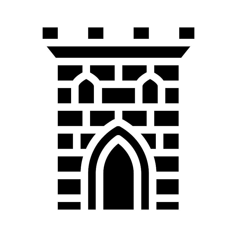 castle tower glyph icon vector black illustration