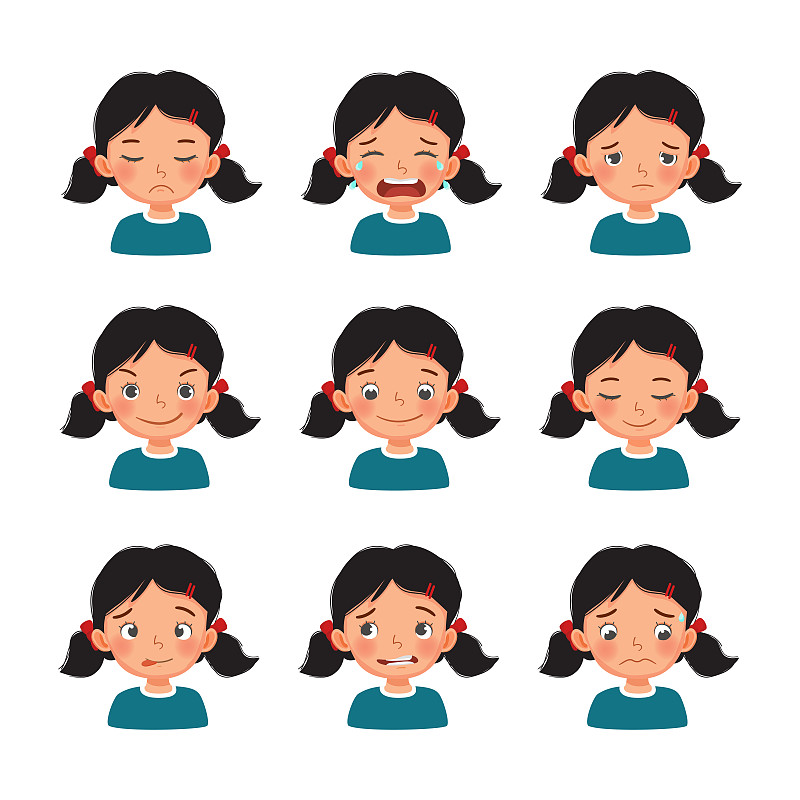 可爱的小女孩的表情set2