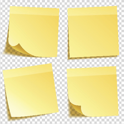 在透明背景上设置阴影隔离的便利贴。黄色的纸。notepaper.Reminder消息。矢量图