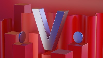 红色背景上的金属字母字插图3D渲染