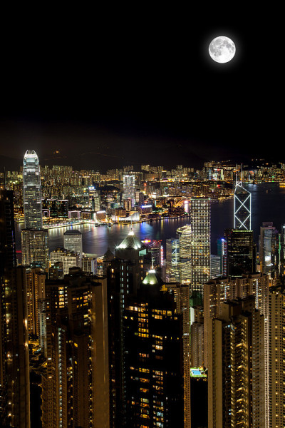 香港维多利亚港夜月
