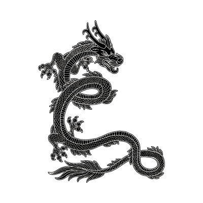 黑白亚洲或中国龙卡通矢量插图孤立。