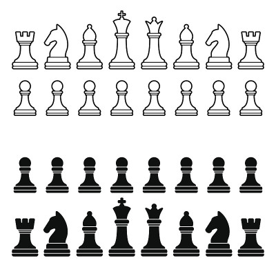棋子剪影-黑白组。向量