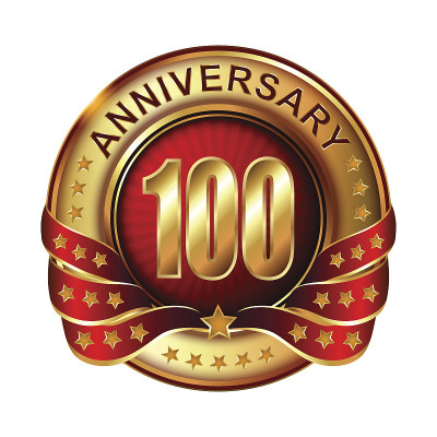 100周年金标签与缎带。
