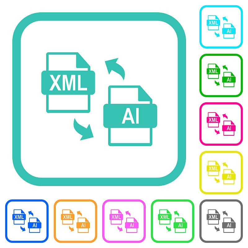 XML AI文件转换生动的彩色平面图标