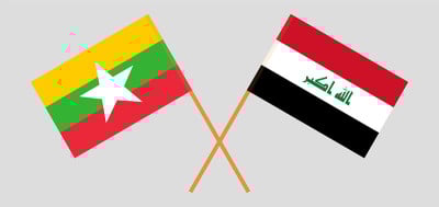 Crossed flags of Iraq and Myanmar