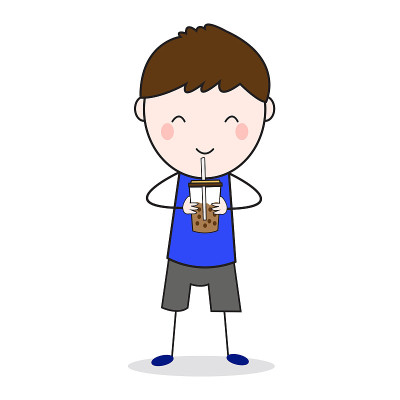 涂鸦男孩喝波巴冰插图卡通矢量