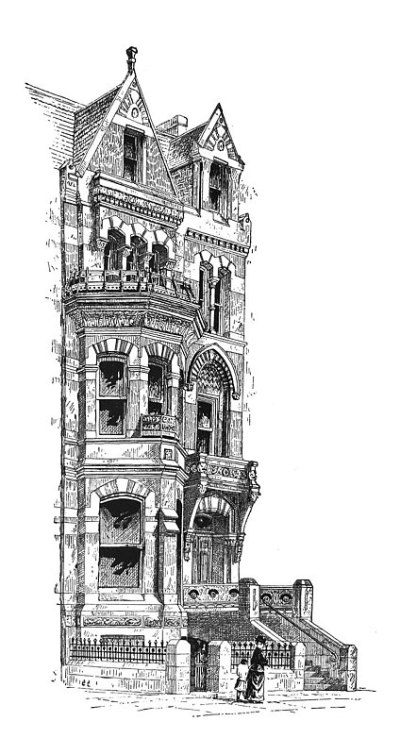 古董插图-纽约1881 -建筑-正面-第五十七街以西的第五大道