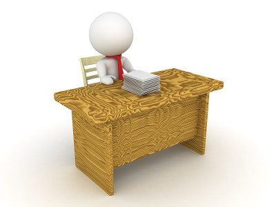 3D角色坐在办公桌前做文件工作