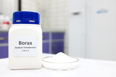 Selective focus of a bottle of borax chemical comp
