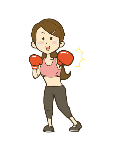 一个带着微笑的拳击女人的插图。