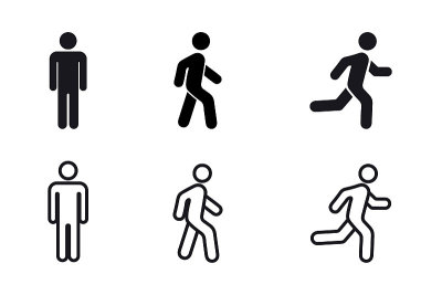 Man stands, walk and run icon set. People symbol. 