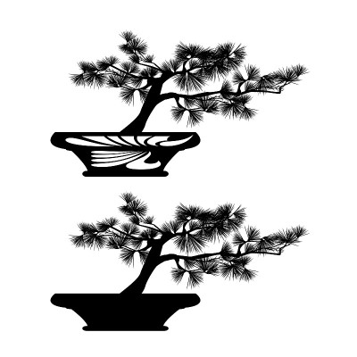 bonsai pine tree in a pot black vector silhouette